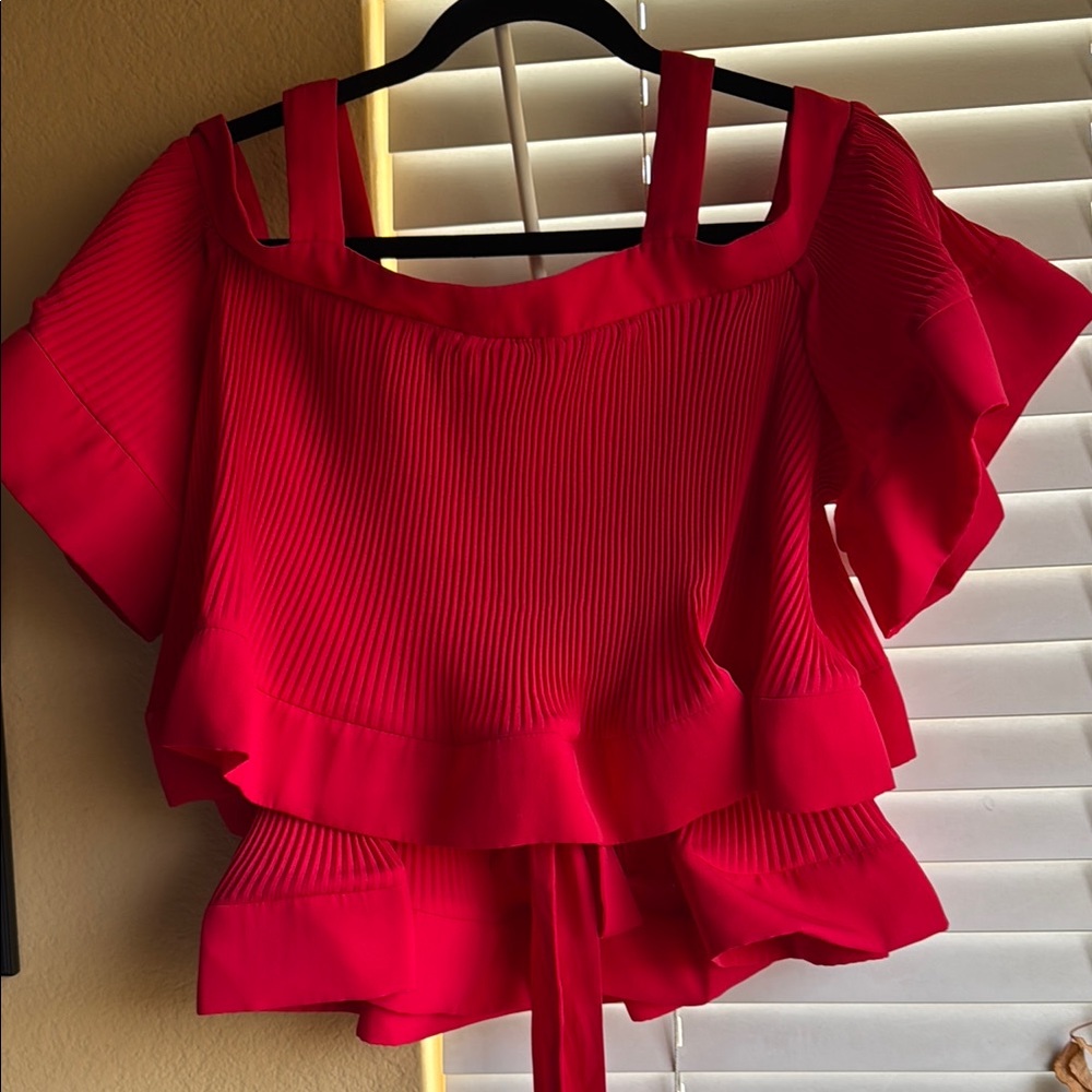 Elegant Red Ruffle Top - Picture 4 of 4